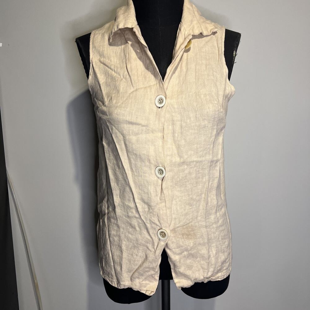 Vintage Aly Wear 100% Linen Ivory Natural Fibers Sleeveless Button up Made In US